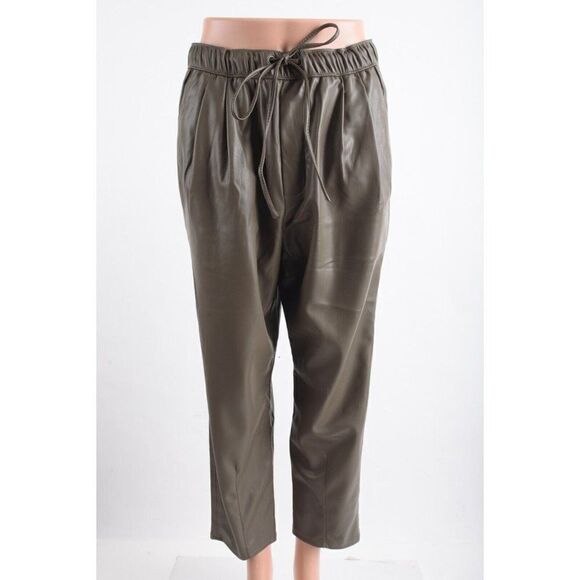 Zara Womens Faux Leather The Weekend Pants S Brown Green 4369/265 NWOT - Picture 1 of 7